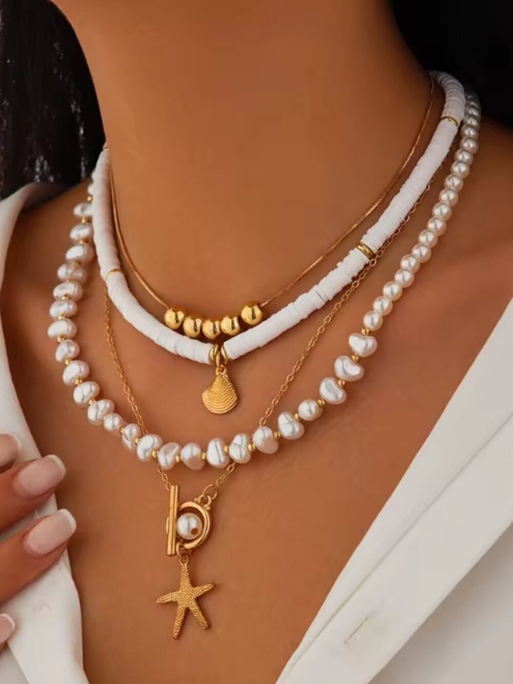 ✨ 4-Piece Layered Starfish & Shell Necklace Set ✨